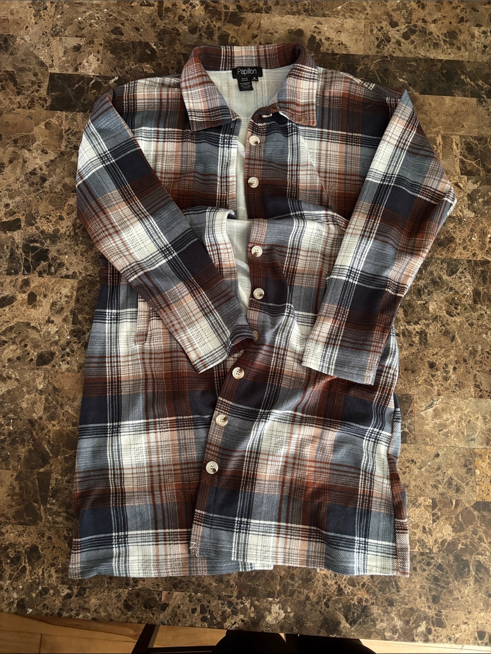 Papillon Blanc Brown, Gray & White Plaid Button-Down Shirt